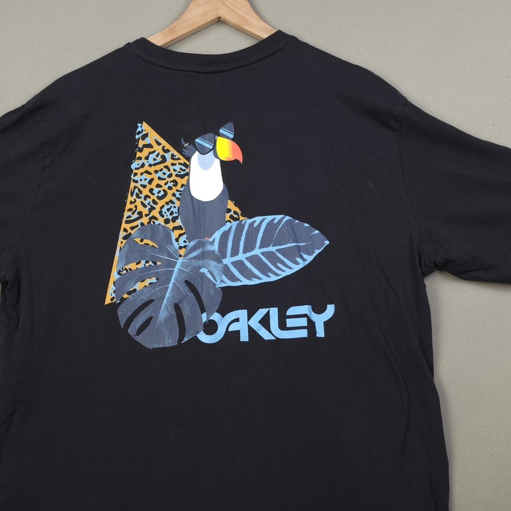 Oakley Tropical Toucan Graphic T-Shirt Mens 2XL XXL Black Back Print Regular Fit